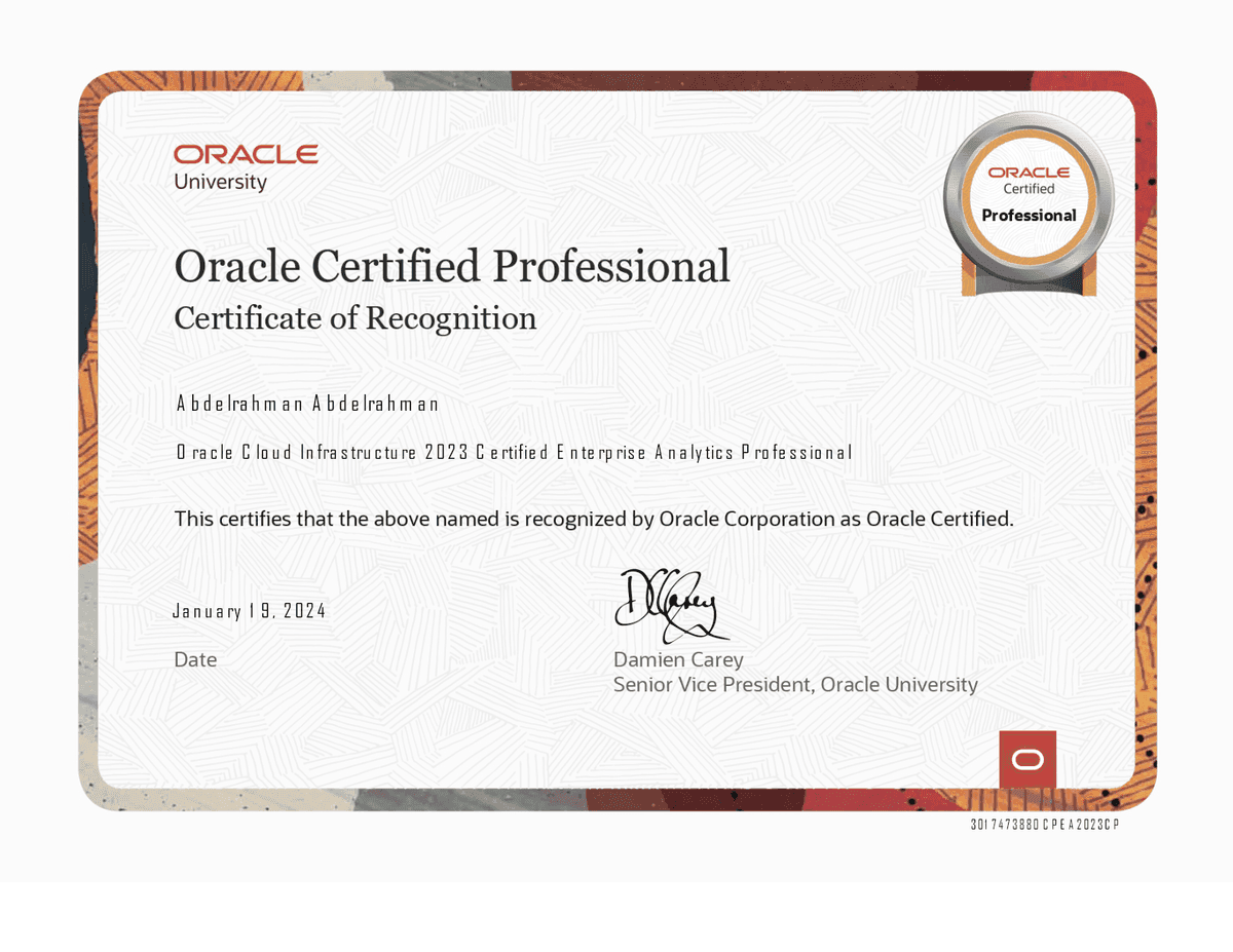 OCI 2023 Certified Enterprise Analytics Professional — certificate